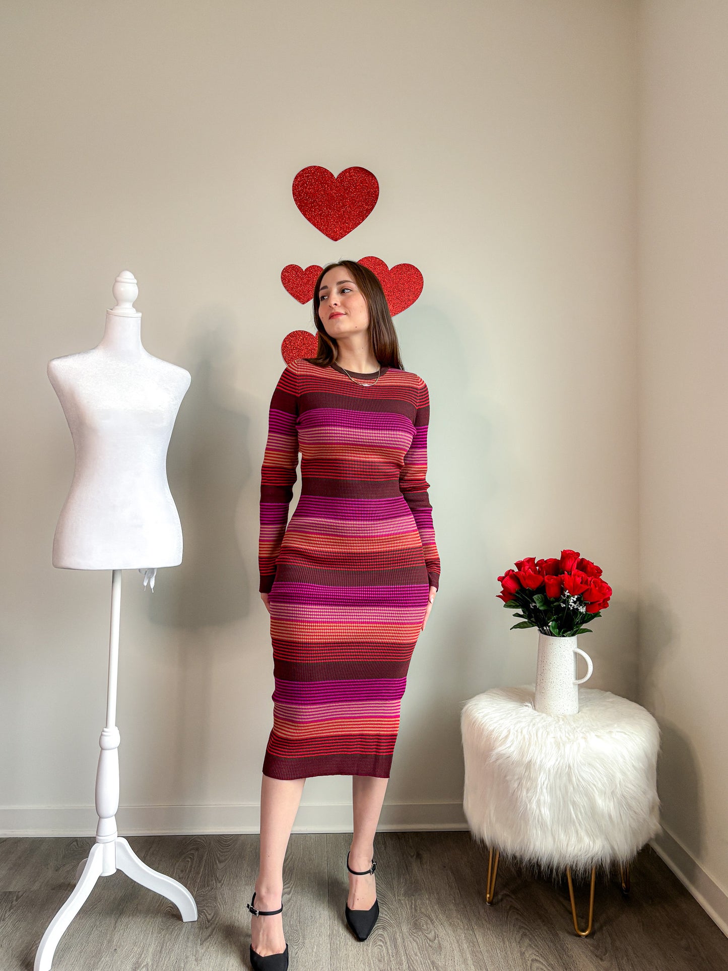 Berry Cozy Midi Dress. Casual outfit