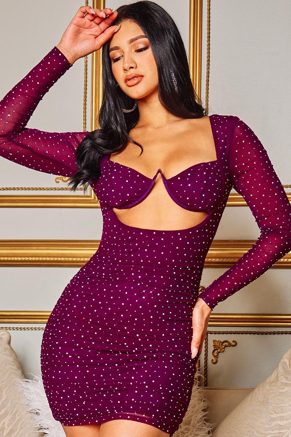 Purple Rhinestone Glow Mini Dress