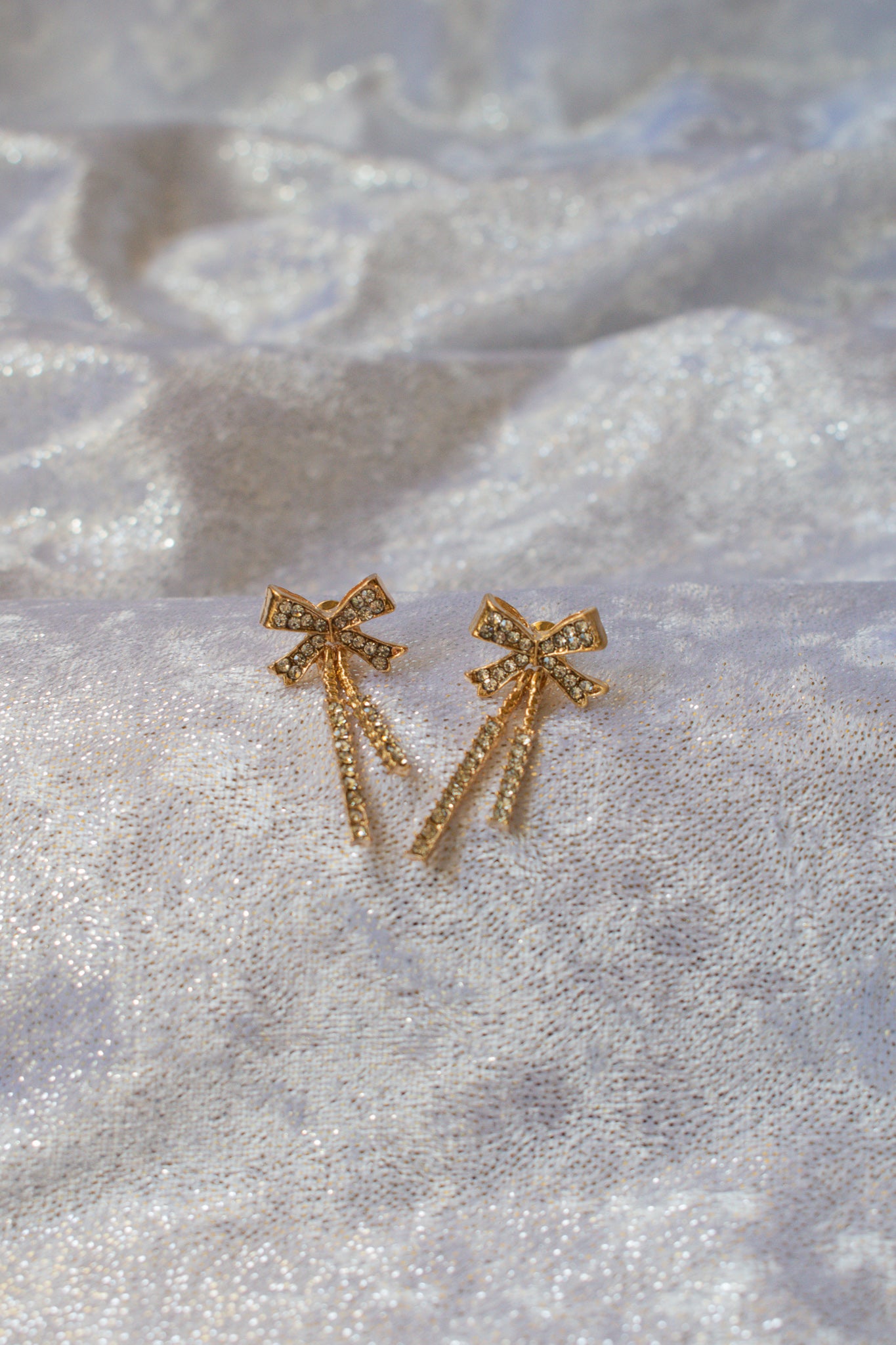 Rhinestone Bow long earrings