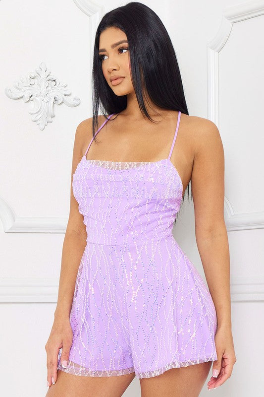 Purple Sequin Flare Romper