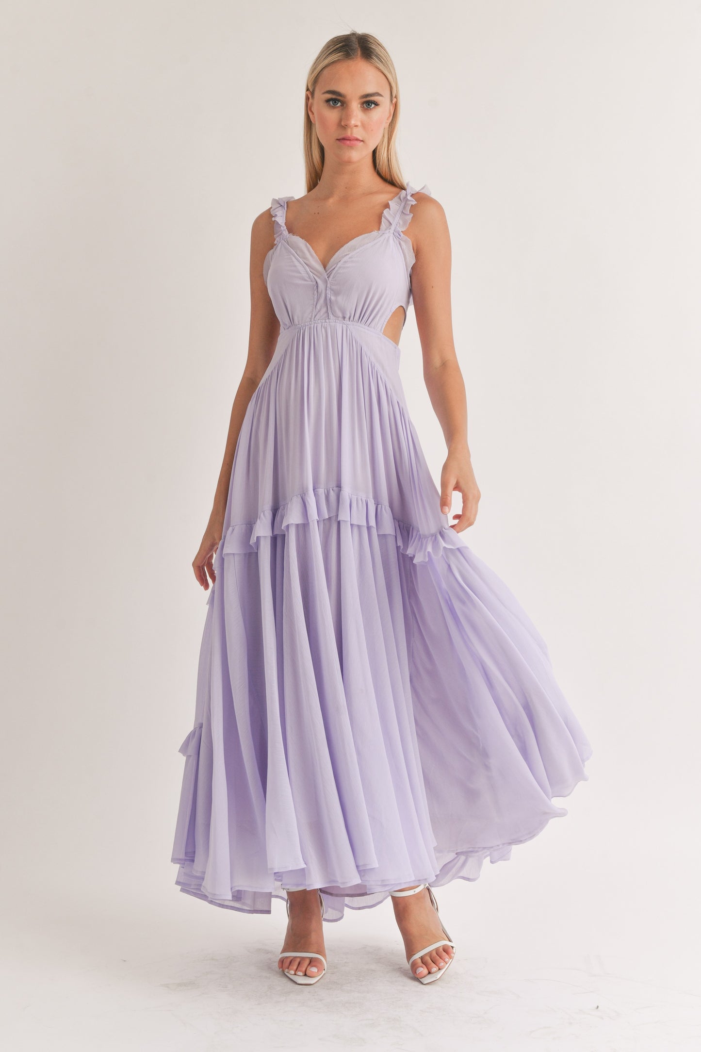Lavender Chiffon Cutout Maxi Dress / blue crystal boutique / vestido largo color purport claro / vestido de verano / vestido elegante 