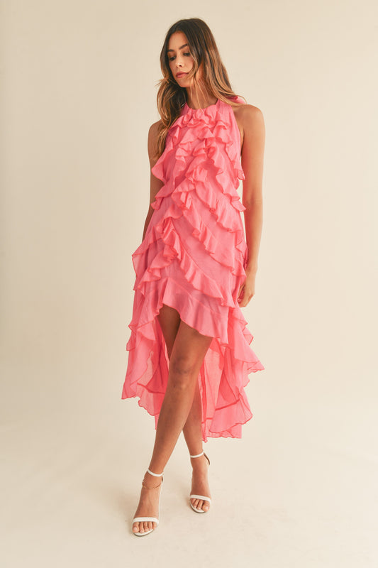 Pink Asymmetrical Maxi Dress