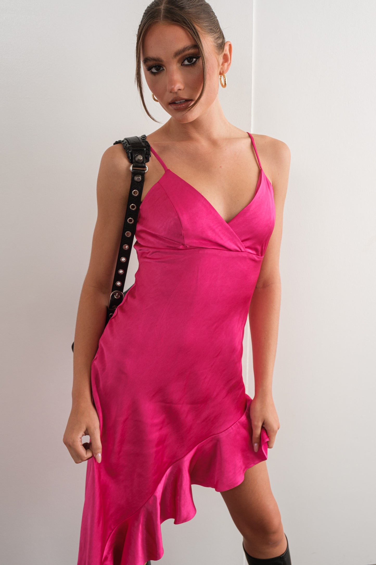 Pink Delight Asymmetric Satin Dress / blue crystal boutique 