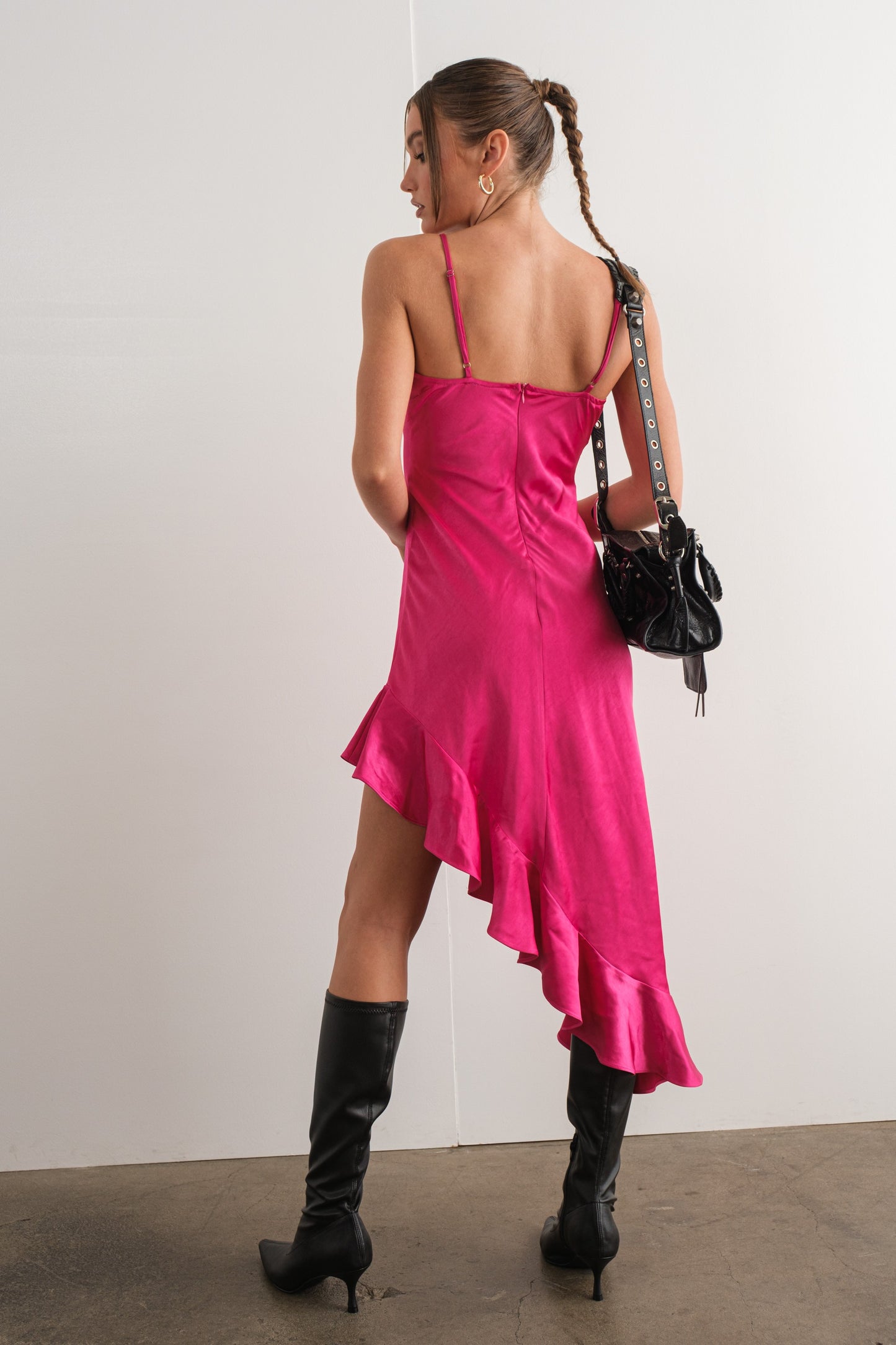 Pink Delight Asymmetric Satin Dress / blue crystal boutique