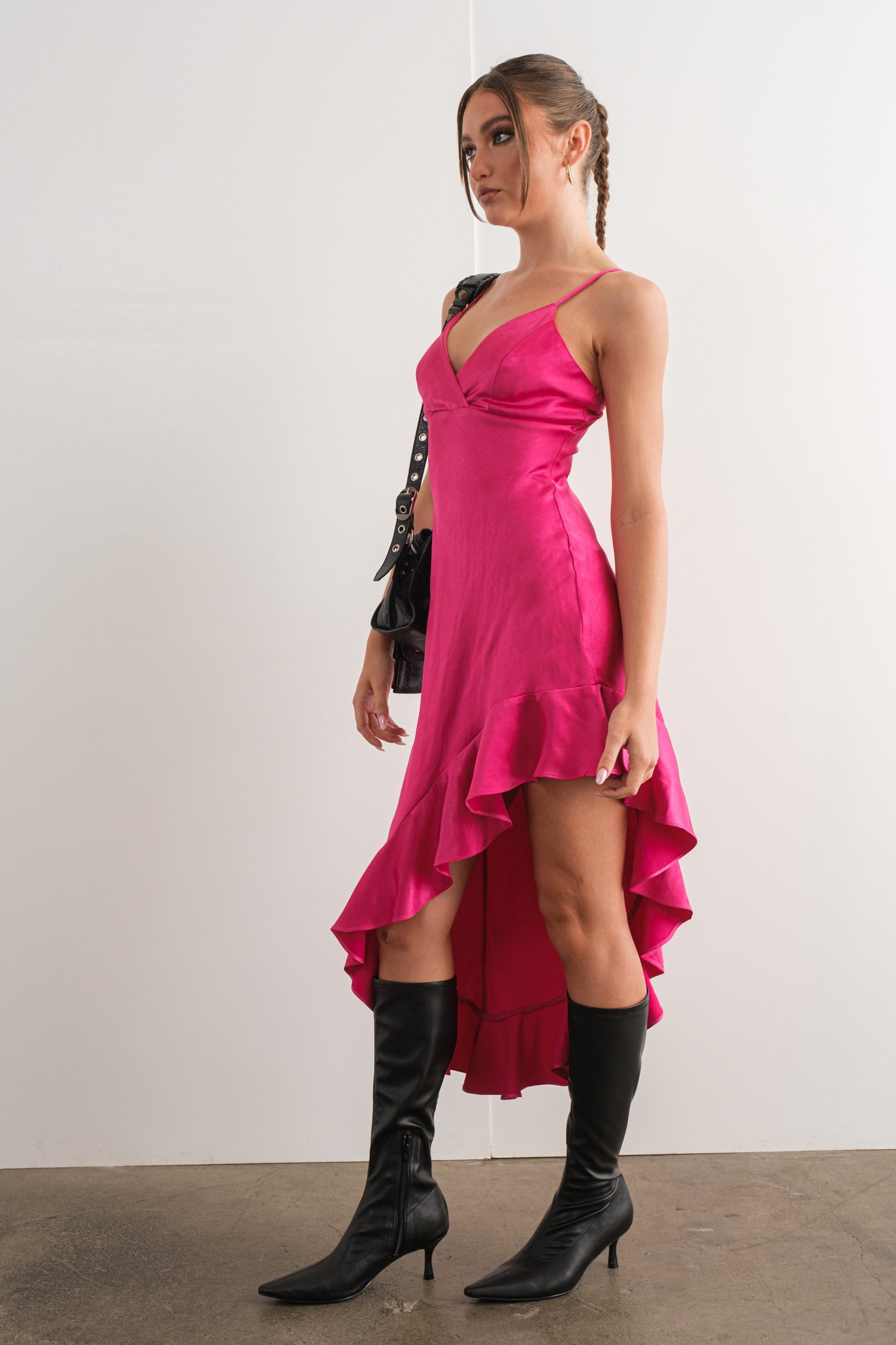 Pink Delight Asymmetric Satin Dress / blue crystal boutique 