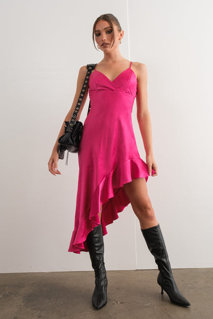 Pink Delight Asymmetric Satin Dress / blue crystal boutique 