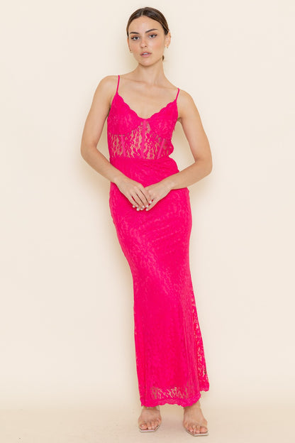 Blushing Rose Lace Corset Maxi Dress