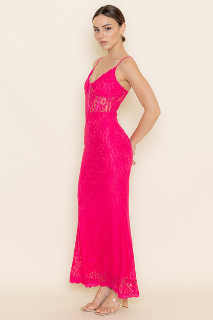 Blushing Rose Lace Corset Maxi Dress