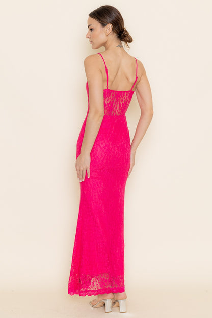 Blushing Rose Lace Corset Maxi Dress