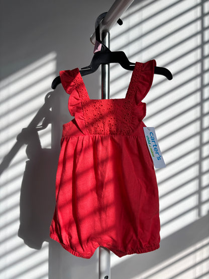 Romper Bebé Rojo con Bordado Inglés | Carter’s 0–3M