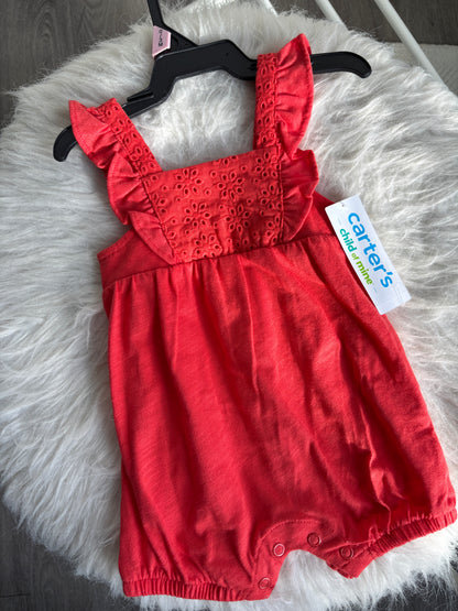 Romper Bebé Rojo con Bordado Inglés | Carter’s 0–3M
