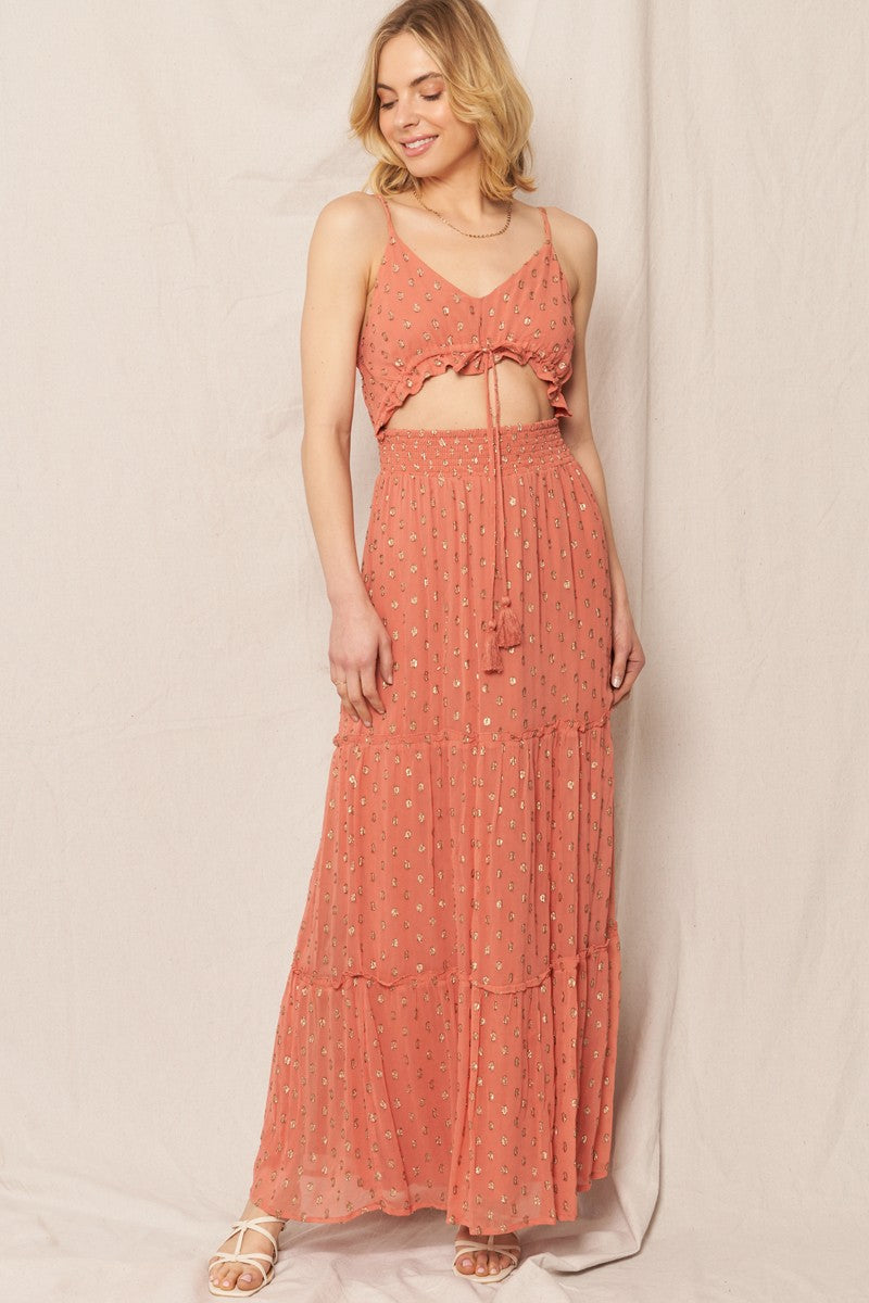 Aurora Metallic Polka Dot Maxi Dress