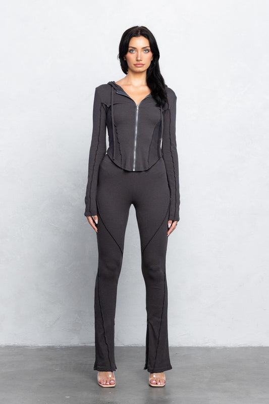 Charcoal Moonlight Ribbed Hoodie & Pants Set