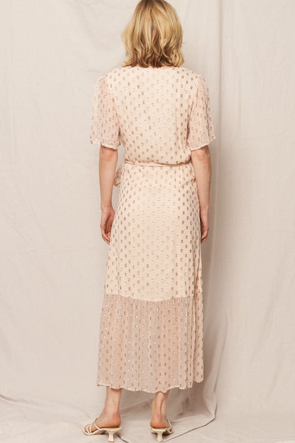 Cream Lurex Polka Dot Wrap Dress