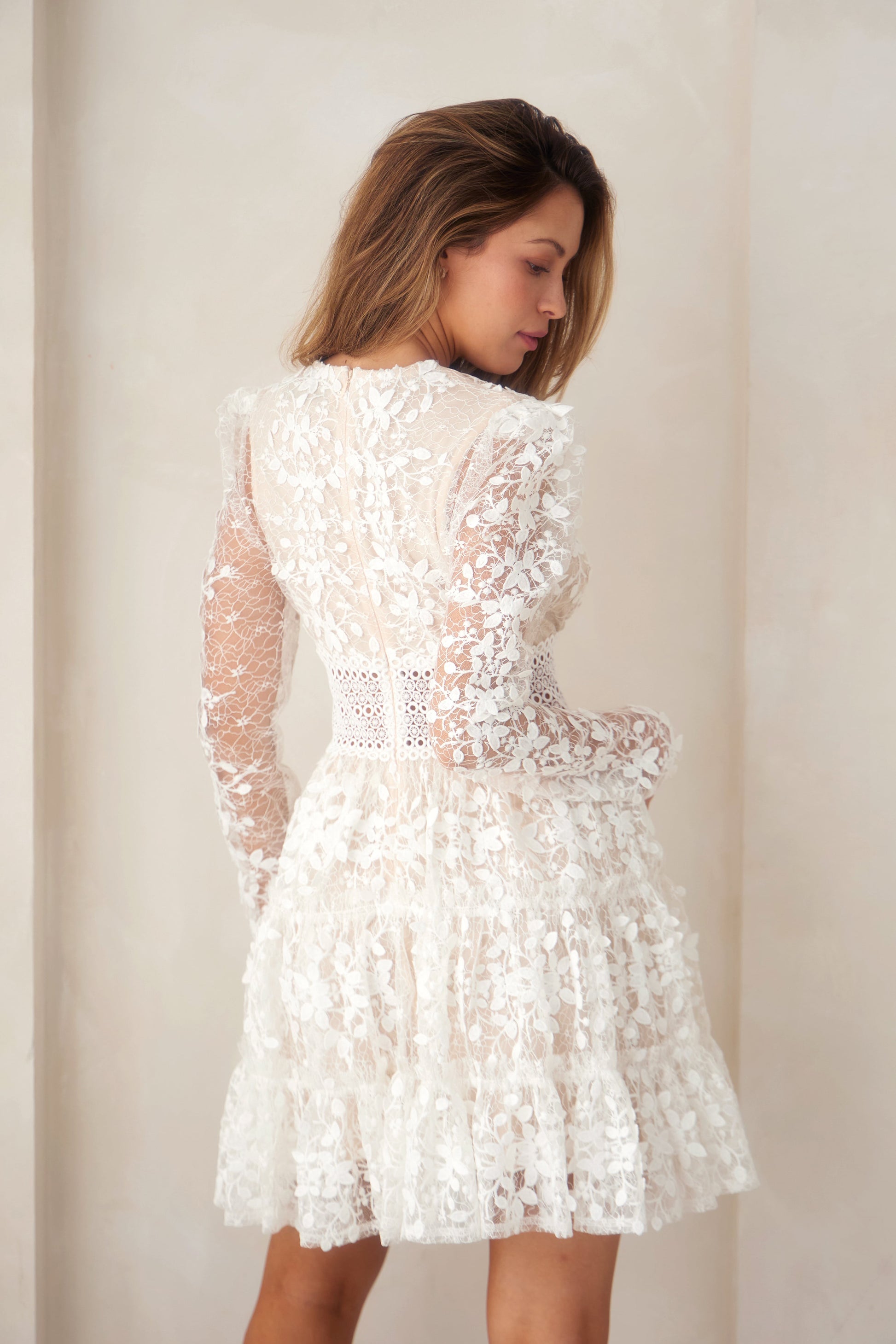 Crystal Lace Cascade Mini Dress