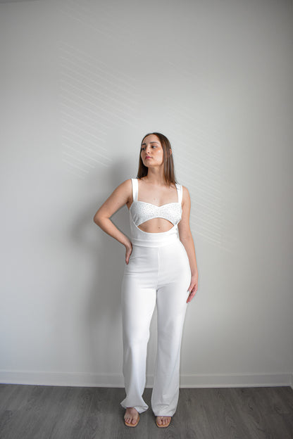 White rhinestone cutout Jumpsuit