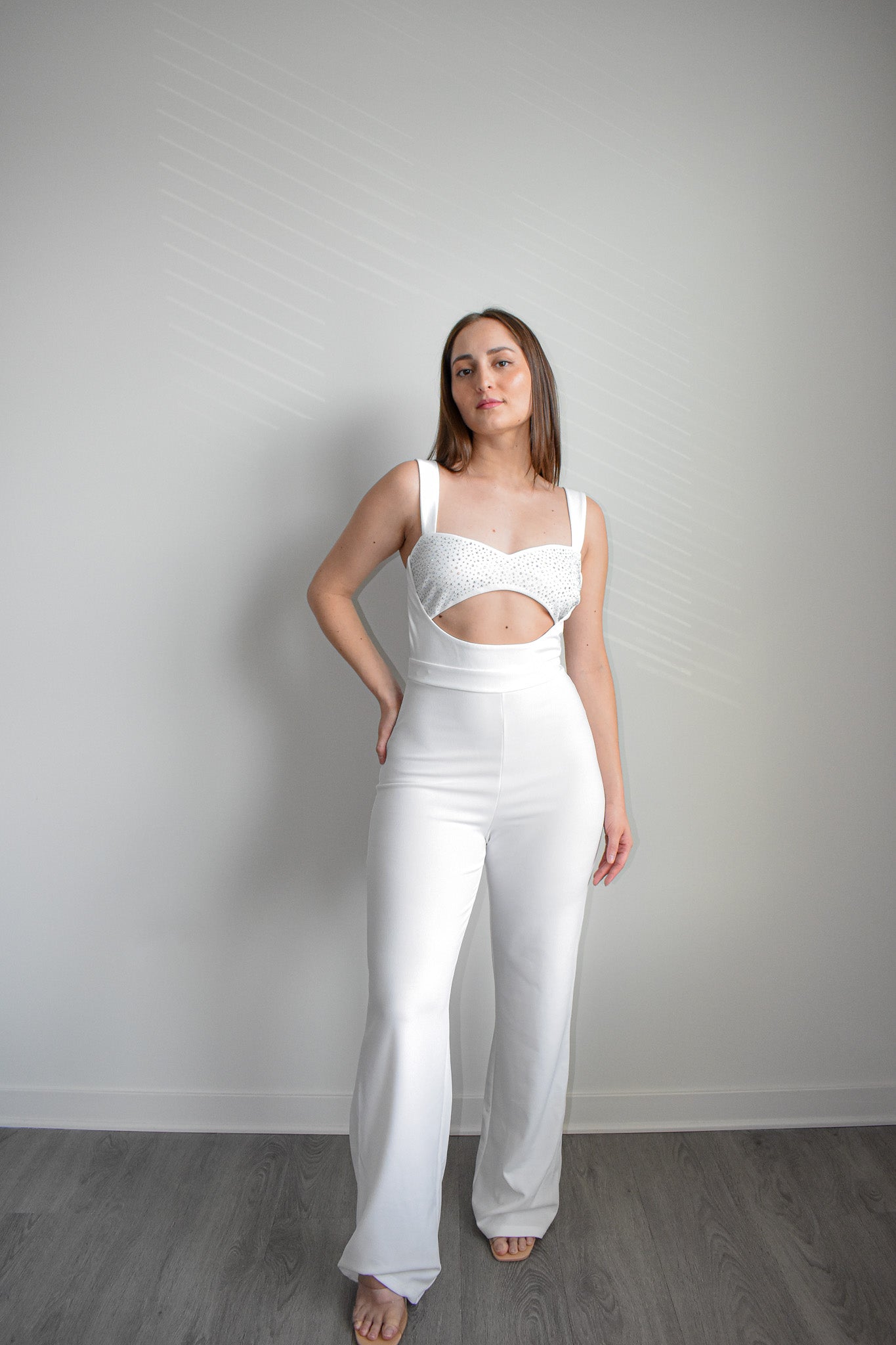 White rhinestone cutout Jumpsuit