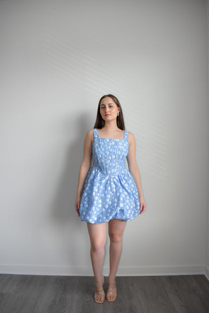 Sky Blue Flower Corset Mini Dress