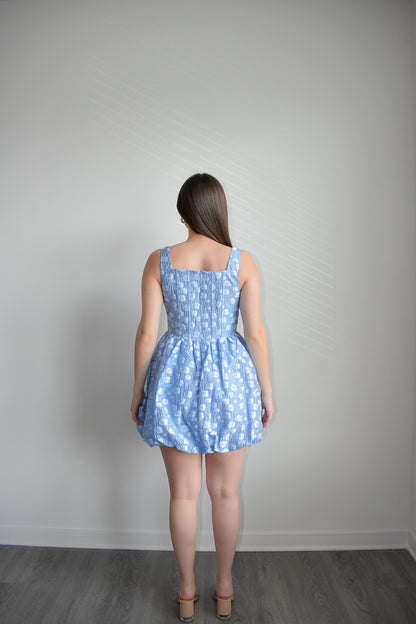 Sky Blue Flower Corset Mini Dress