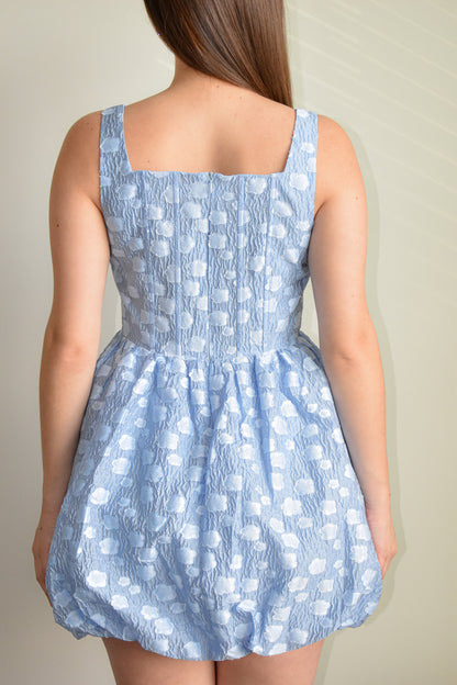 Sky Blue Flower Corset Mini Dress