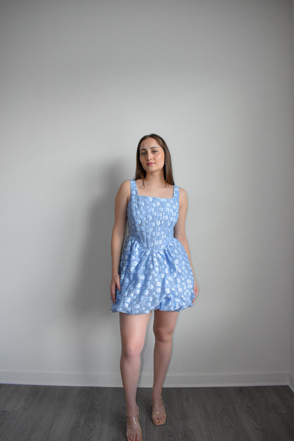 Sky Blue Flower Corset Mini Dress