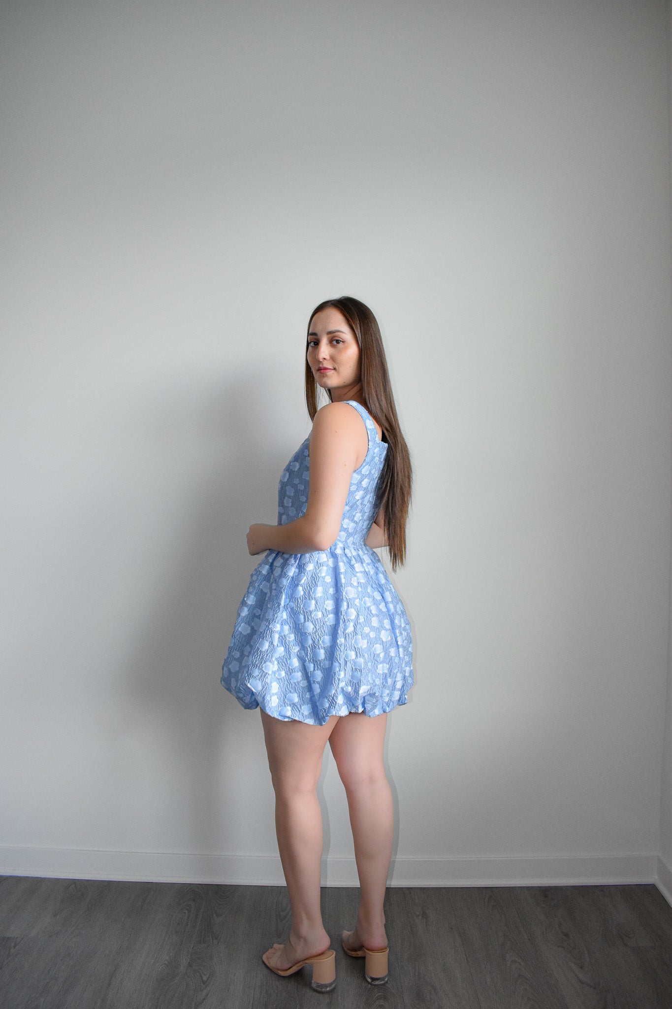 Sky Blue Flower Corset Mini Dress