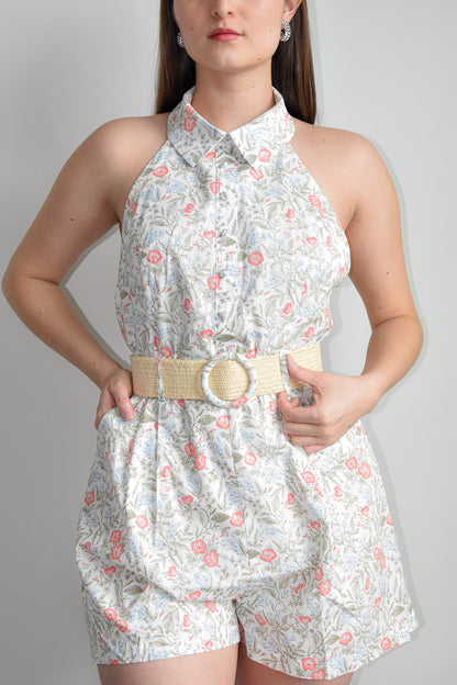 Floral Print Romper with Belt