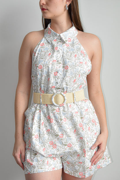 Floral Print Romper with Belt