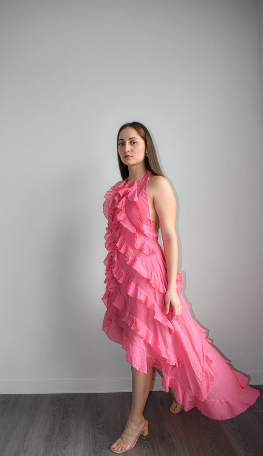 Pink Asymmetrical Maxi Dress