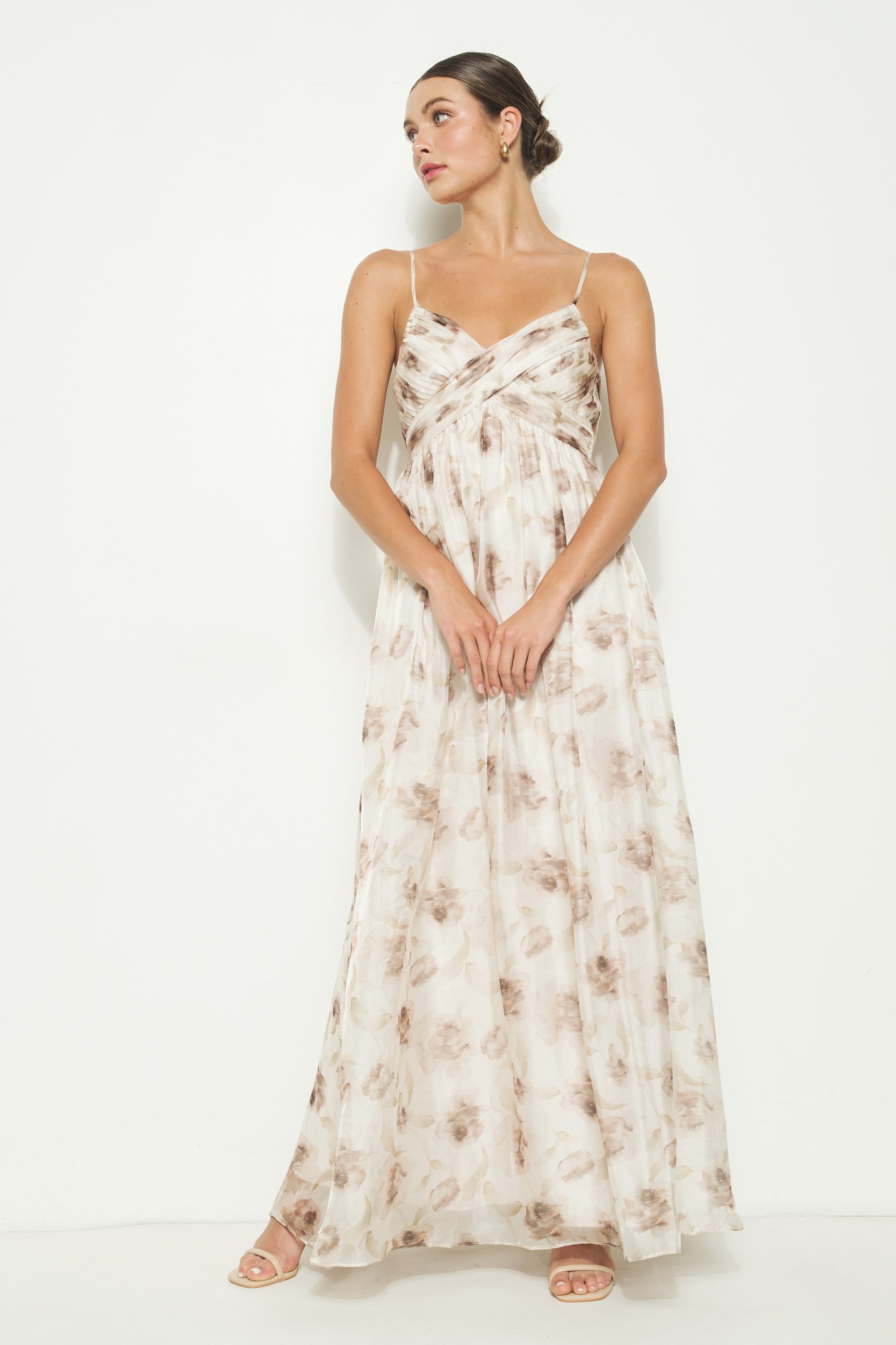 Dahlia Blossom Sleeveless Maxi Dress - Taupe