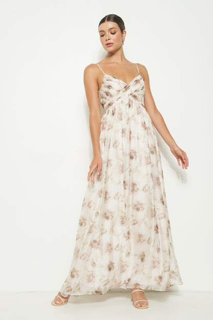 Dahlia Blossom Sleeveless Maxi Dress - Taupe