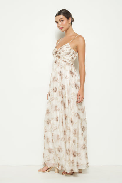 Dahlia Blossom Sleeveless Maxi Dress - Taupe