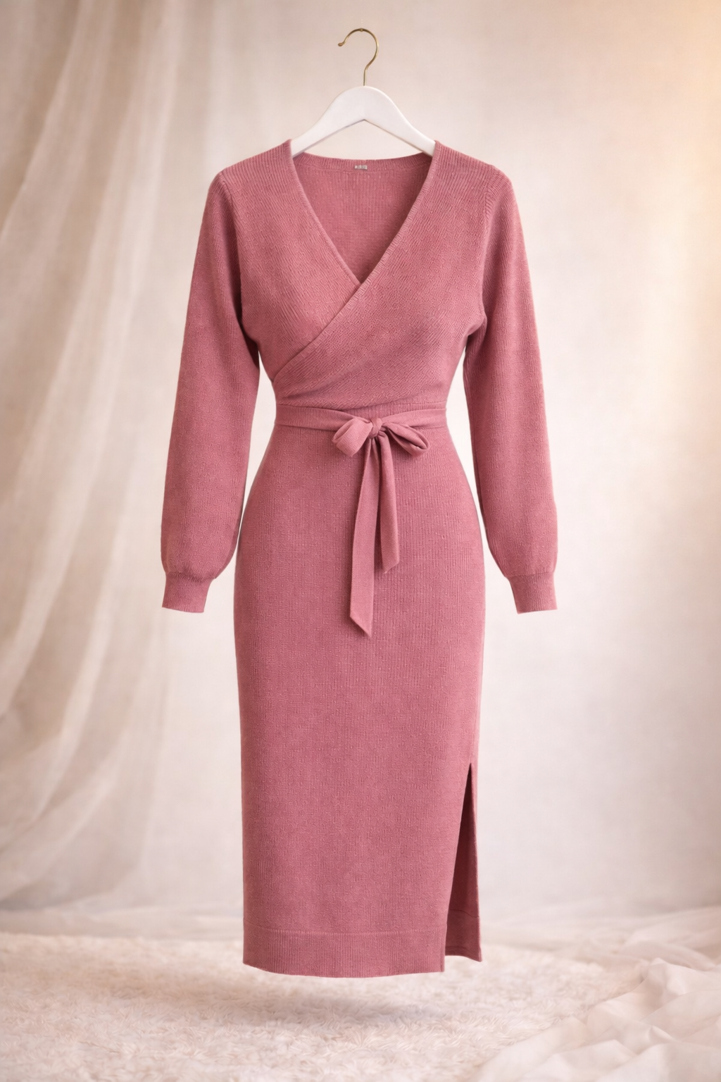 Sweetheart Wrap Knit Midi Dress