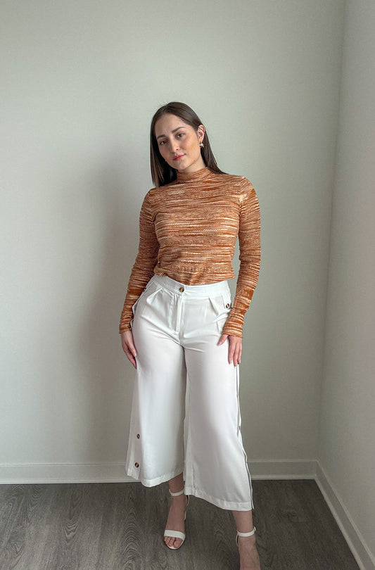 Caramel Mock Neck Pointelle Sweater Top