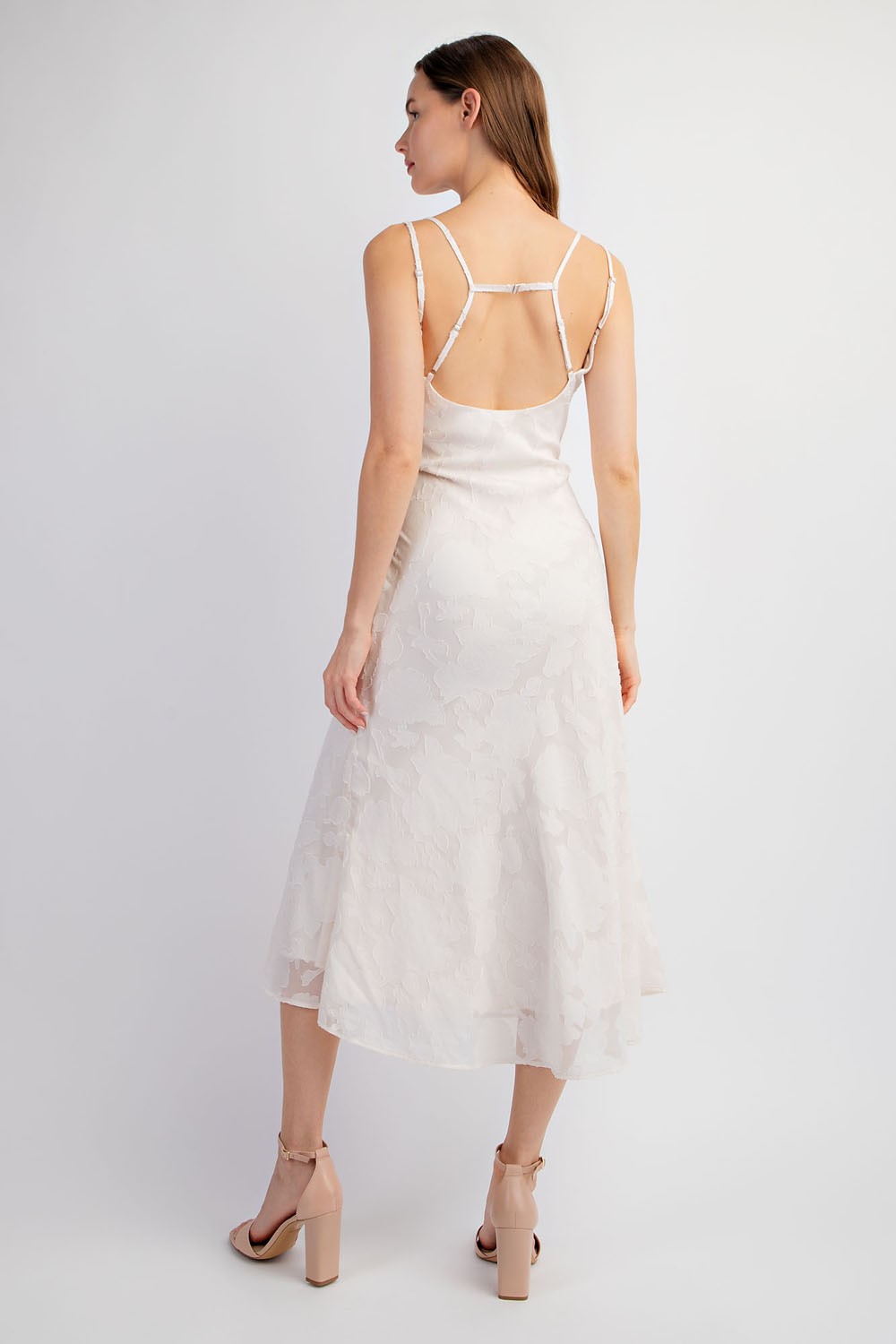 Ivory Satin Woven Midi - Back