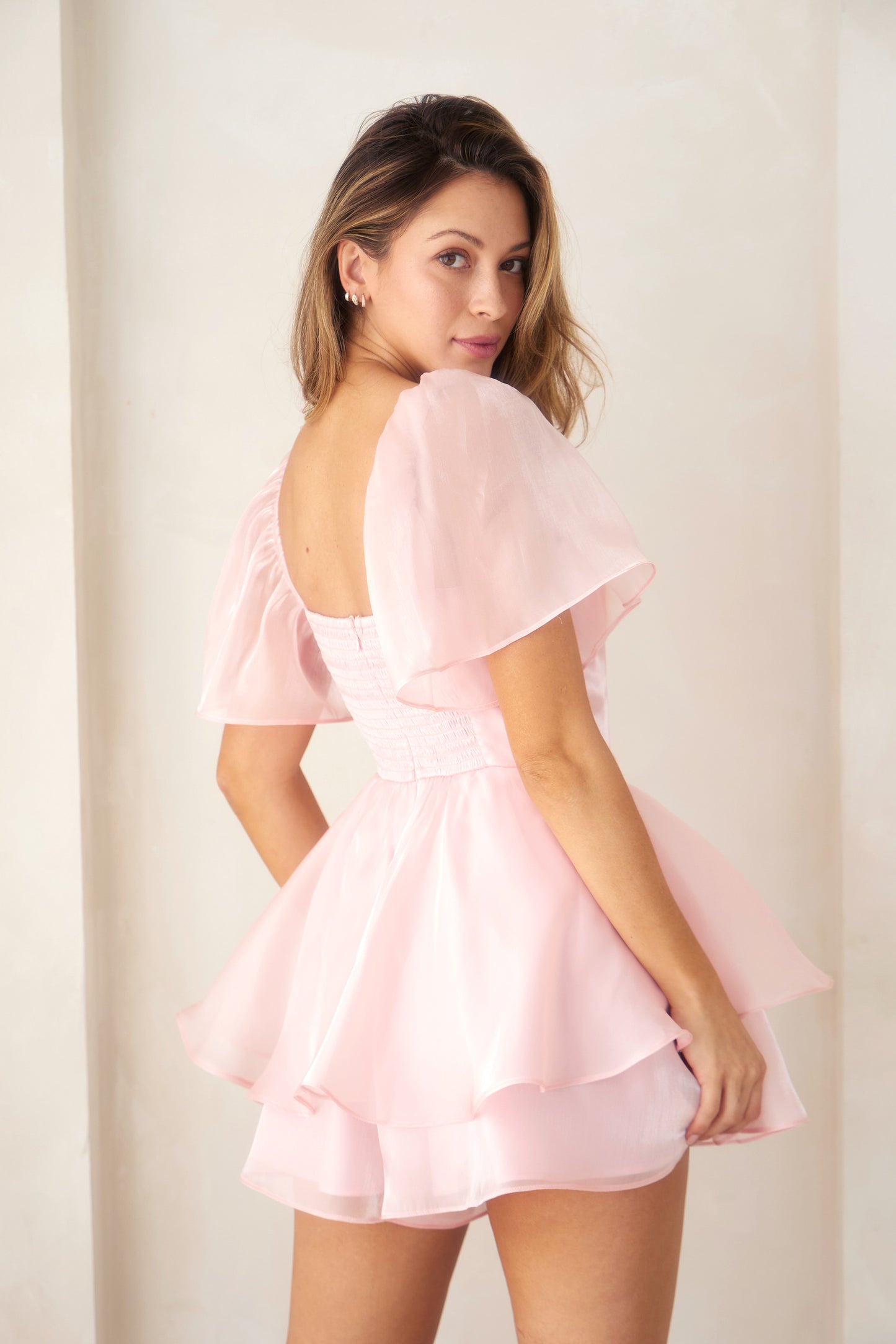 Luxe Blush Flutter Sleeve Romper