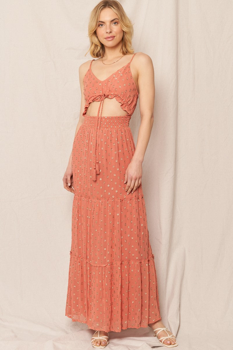 Aurora Metallic Polka Dot Maxi Dress