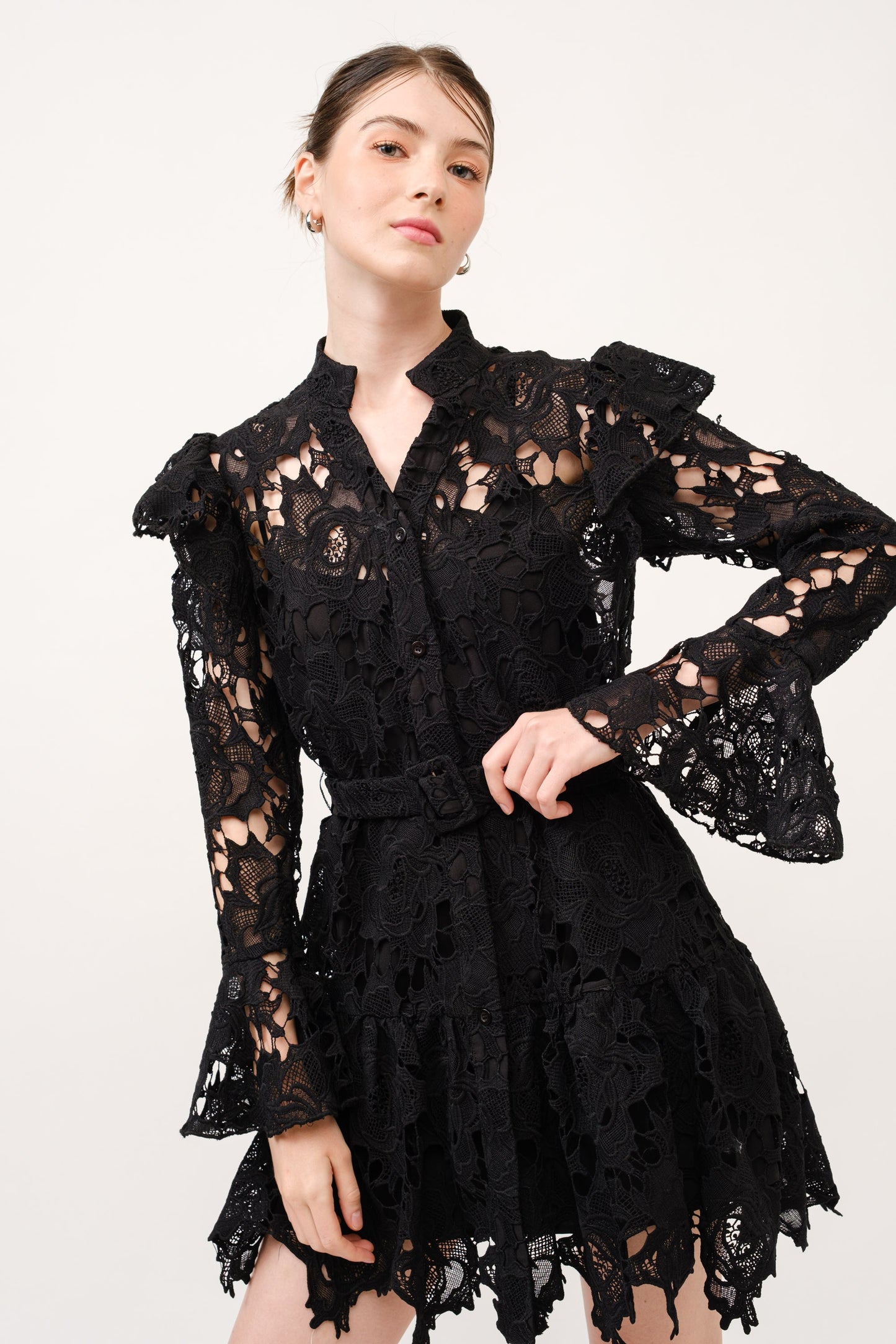 Noir Lace Butterfly Sleeve Mini Dress