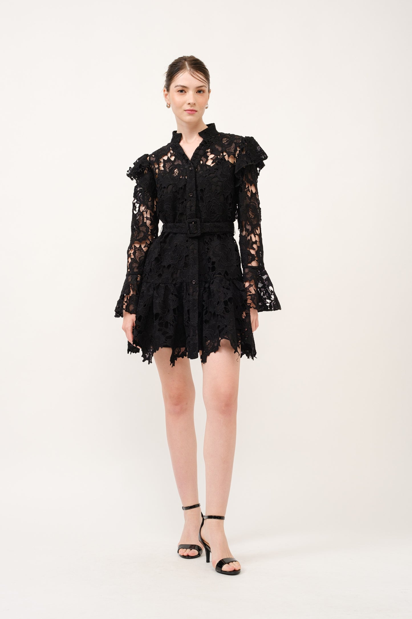 Noir Lace Butterfly Sleeve Mini Dress