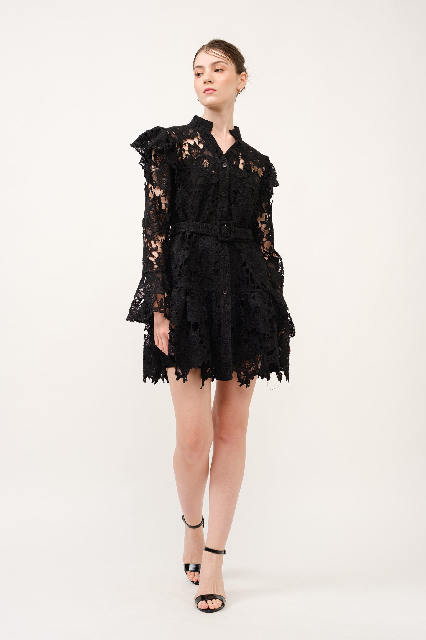 Noir Lace Butterfly Sleeve Mini Dress