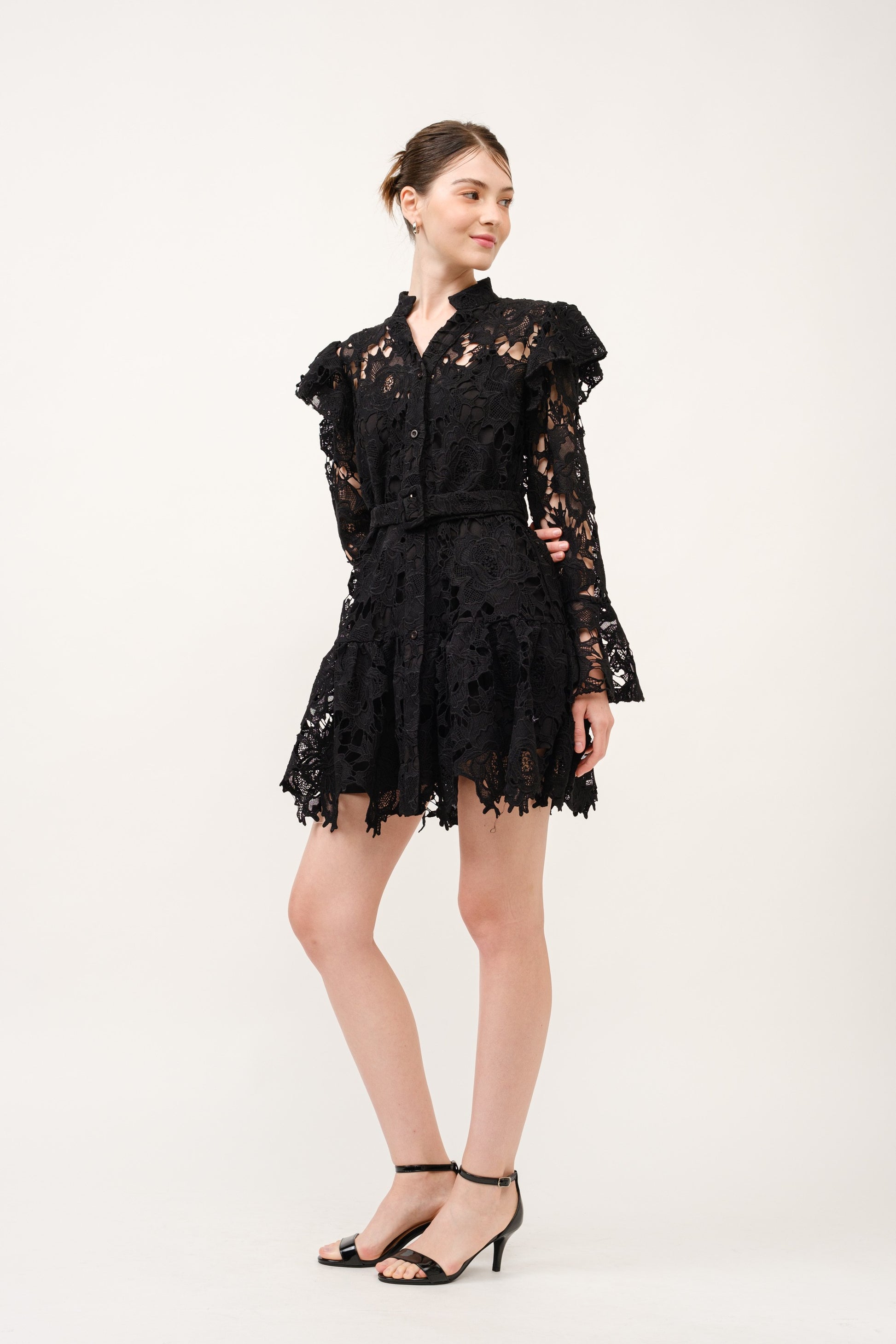 Noir Lace Butterfly Sleeve Mini Dress