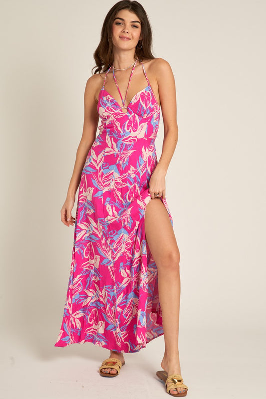 Pink Petal Halter Maxi Dress