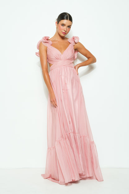 Princess Aurora Chiffon Ruffle Maxi Dress