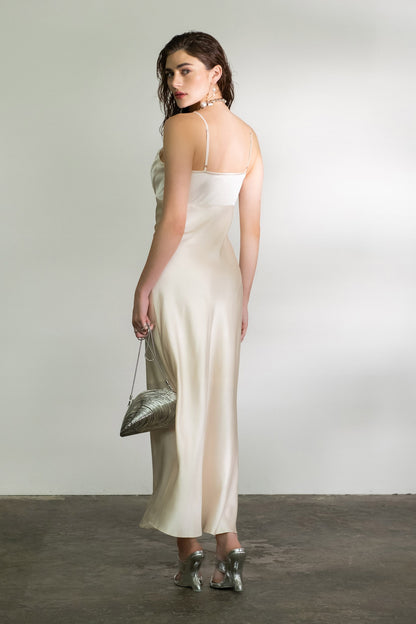 Rosette Satin Glamour Maxi Dress