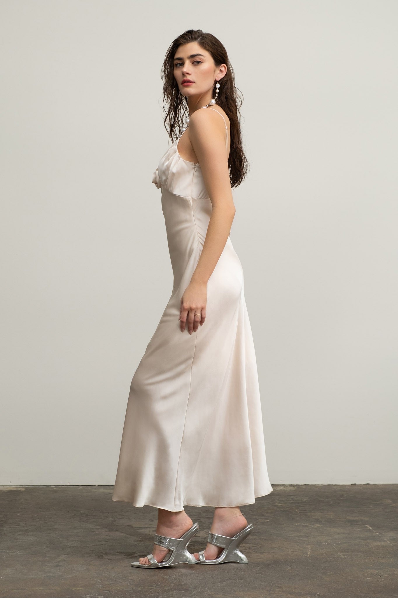 Rosette Satin Glamour Maxi Dress