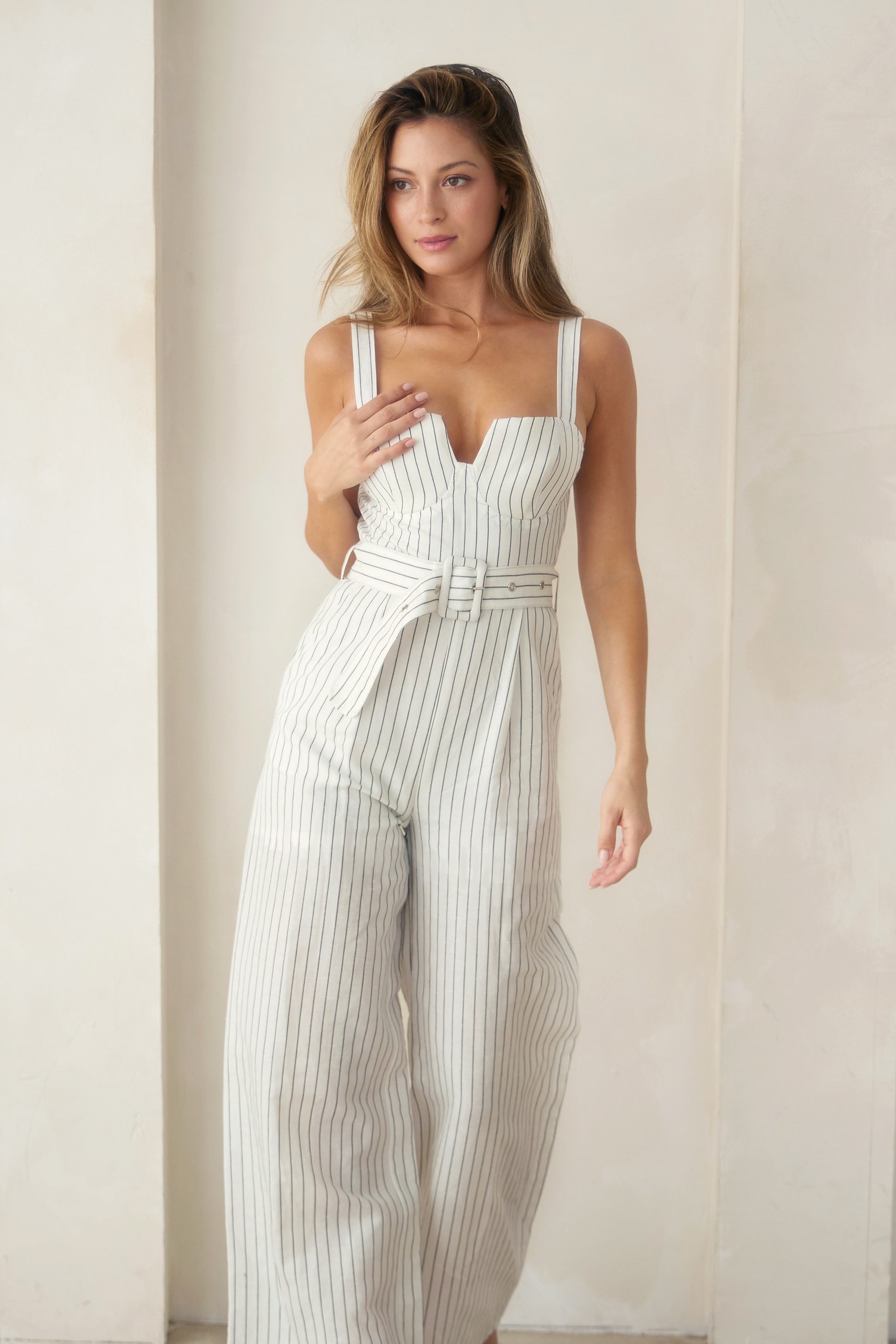 Striped Linen Bustier Jumpsuit