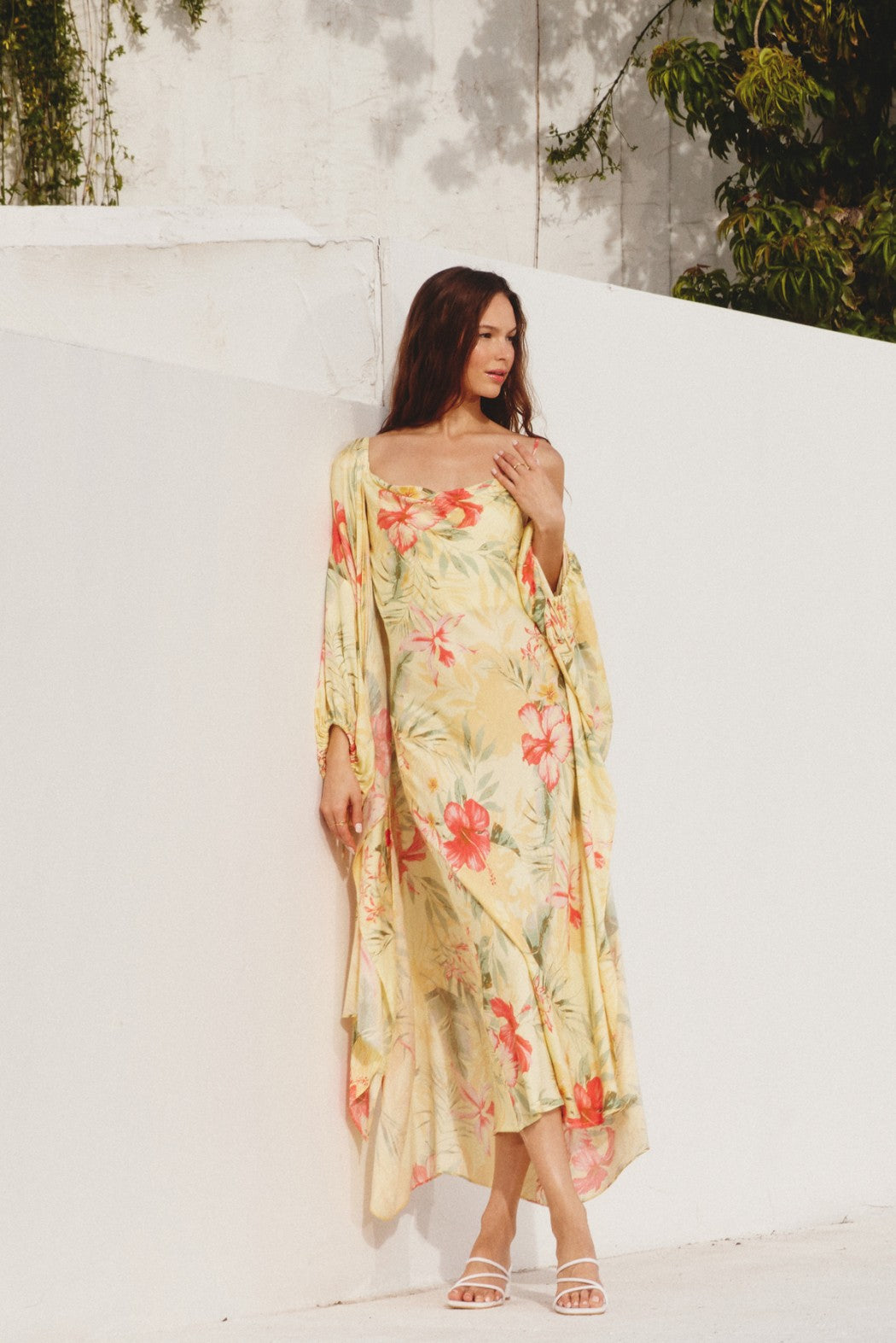 Sunset Garden Cowl Neck Midi Dress