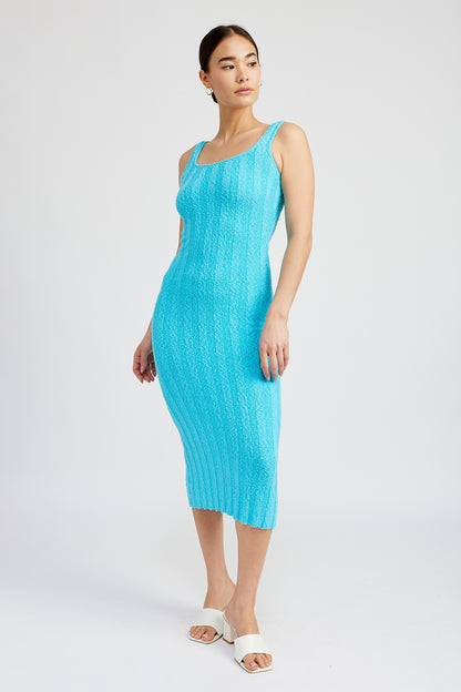 Turquoise Waves Ribbed Midi Dress