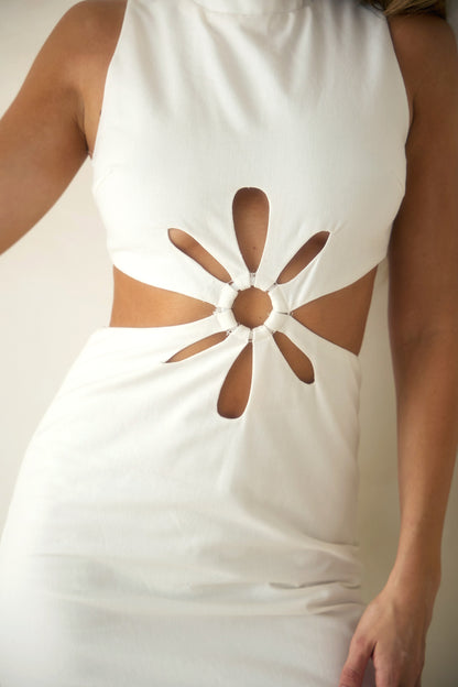 White Crystal Blossom Cut-Out Dress