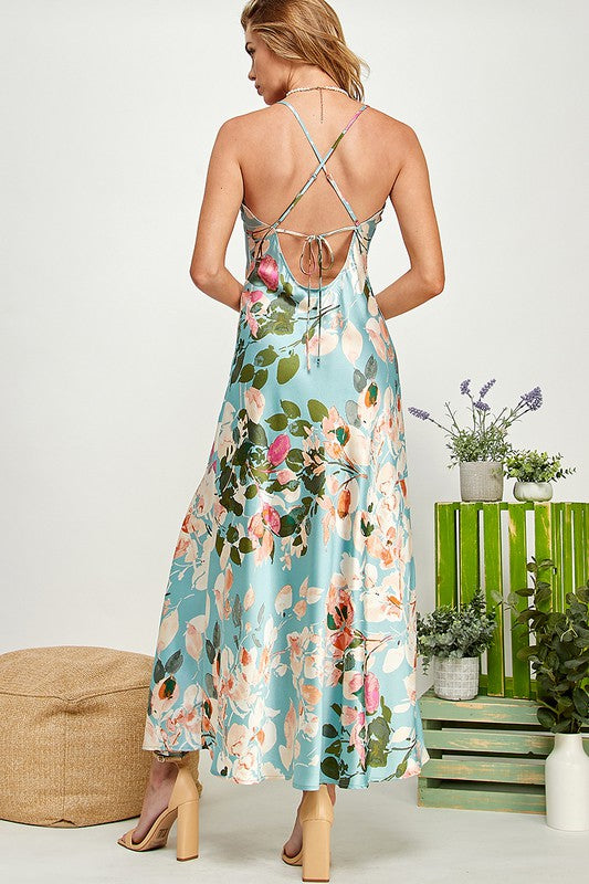 Floral Allure Satin Slip Dress / blue crystal boutique 